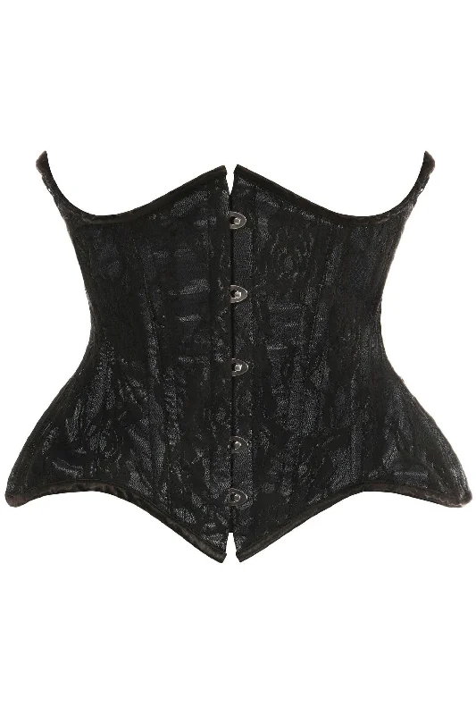 prom women bustiers and corsets dressesTop Drawer Black w/Black Lace Double Steel Boned Curvy Cut Waist Cincher Corset