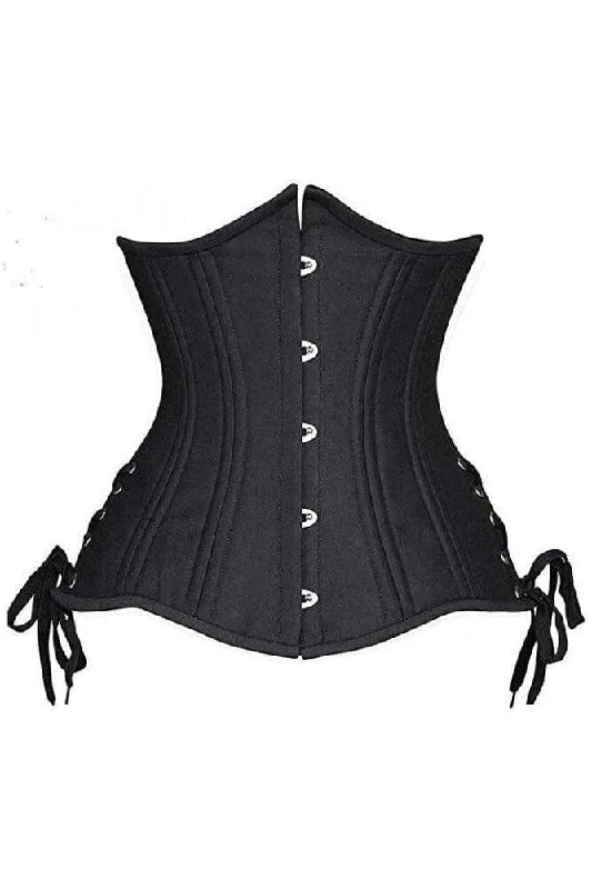 designer women bustiers and corsets collectionsTop Drawer Black Satin Double Steel Boned Curvy Cut Waist Cincher Corset w/Lace-Up Sides