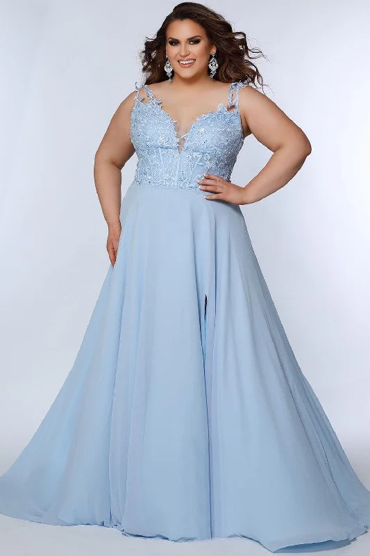 women sexy dresses with removable trainsSydneys Closet SC7351 Long Plus Size Formal Chiffon Prom Dress