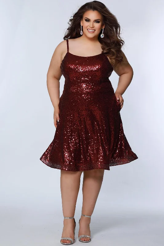 women sexy dresses with bow - back detailsBurgundy 22 Sydneys Closet SC8122 Short Plus Size Dress Sale