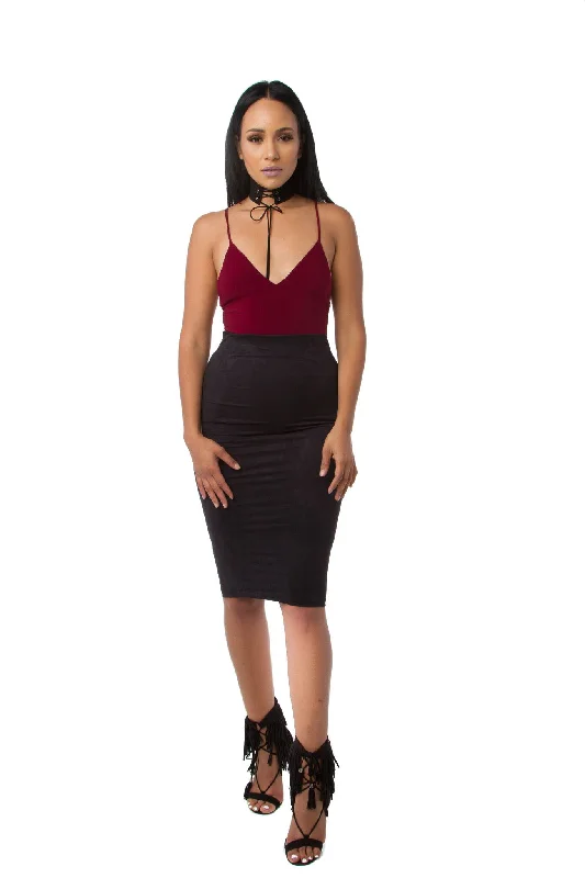 Cut - Out Bodysuits for a Trendy and Fashion - Forward StyleTHE MYSTYLEMODE BURGUNDY V NECK LOW BACK DOUBLE LINED ESSENTIAL BODYSUIT