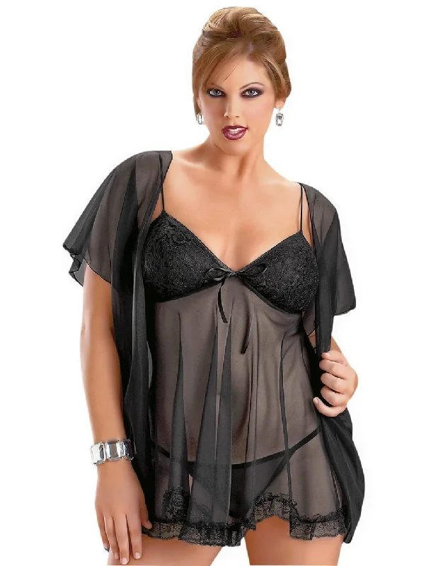 striped women robes in classic patternsPlus Size Black Lingerie Babydoll and Robe Set