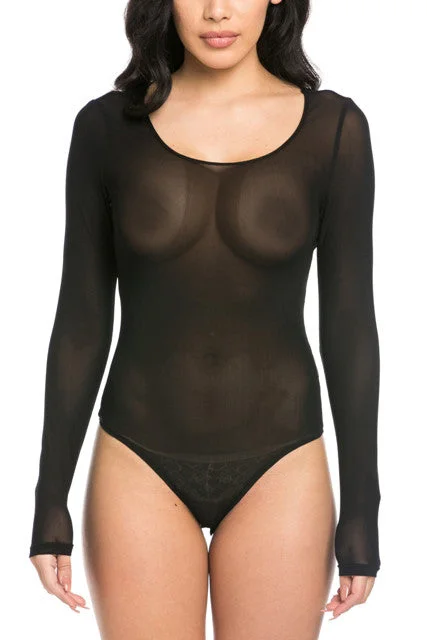 Sleeveless Bodysuits for a Cool and Casual Summer LookTHE MYSTYLEMODE BLACK MESH ROUND NECK BODYSUIT