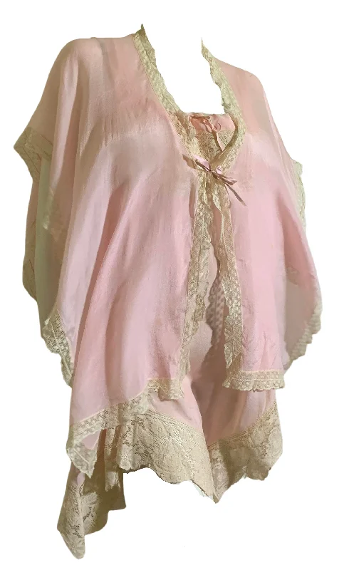 women lounge dress with adjustable straps for a custom fitON LAYAWAY Rose Petal Pink Tissue Silk Step-In Chemise and Float circa 1920s