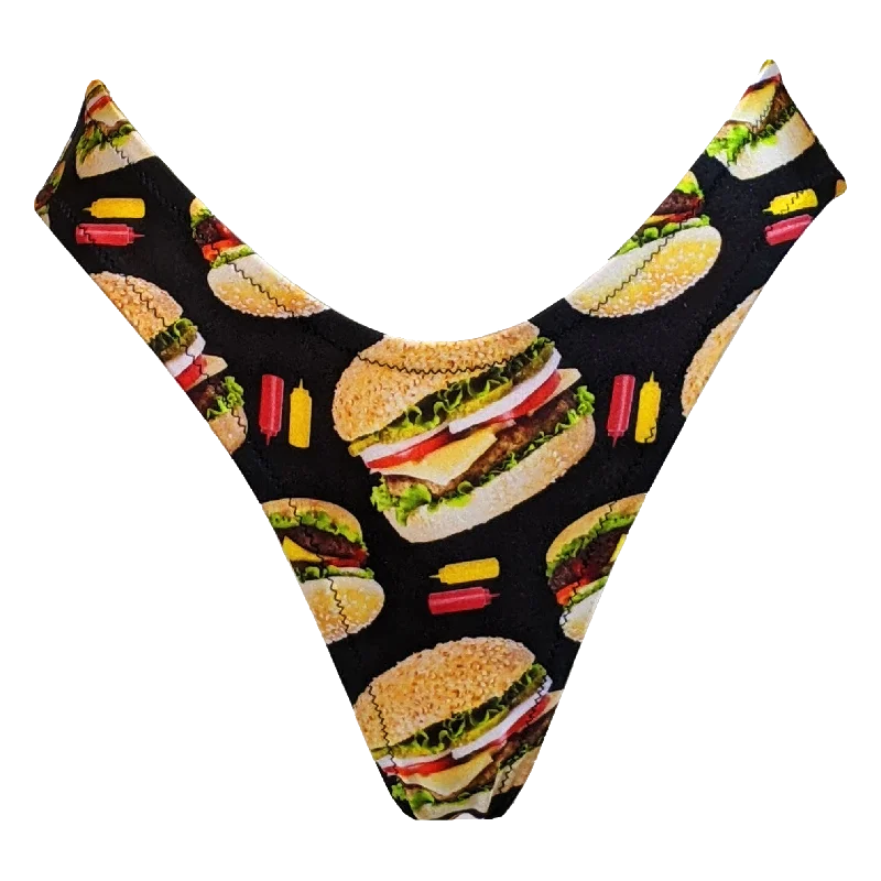 bamboo - fiber women thongs for natural antibacterial benefitsLEN SWIM THONG - BURGERS!