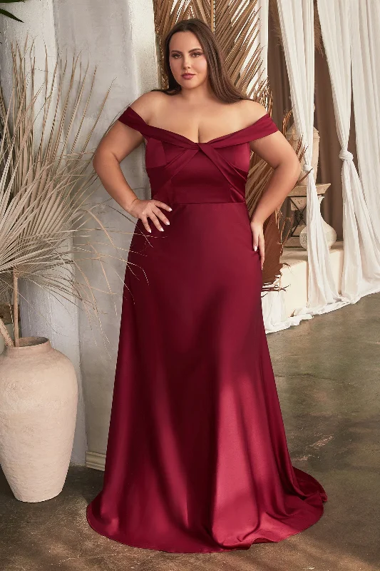 plus size women sexy dresses with empire waistsCinderella Divine CD325C Long Plus Size Off Shoulder A Line Satin Dress