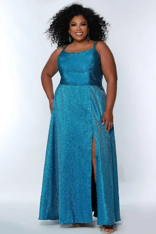 women sexy dresses for 40th birthday celebrationsSydneys Closet SC7344 Plus Size Long Metallic Prom Dress