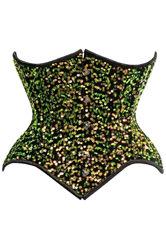 clubbing women bustiers and corsetsTop Drawer Multi Green Sequin Curvy Cut Waist Cincher Corset