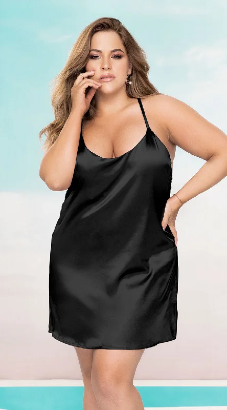 women lounge dress for a girls' night inPlus Size Criss-Cross Satin Chemise