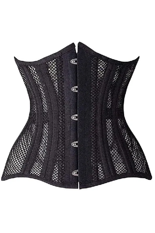 overbust women bustiers and corsetsTop Drawer Black Fishnet Double Steel Boned Curvy Cut Waist Cincher Corset