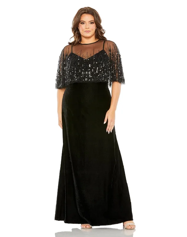 women sexy dresses for tango eventsMac Duggal 9228 Long Plus Size Velvet Cape Dress