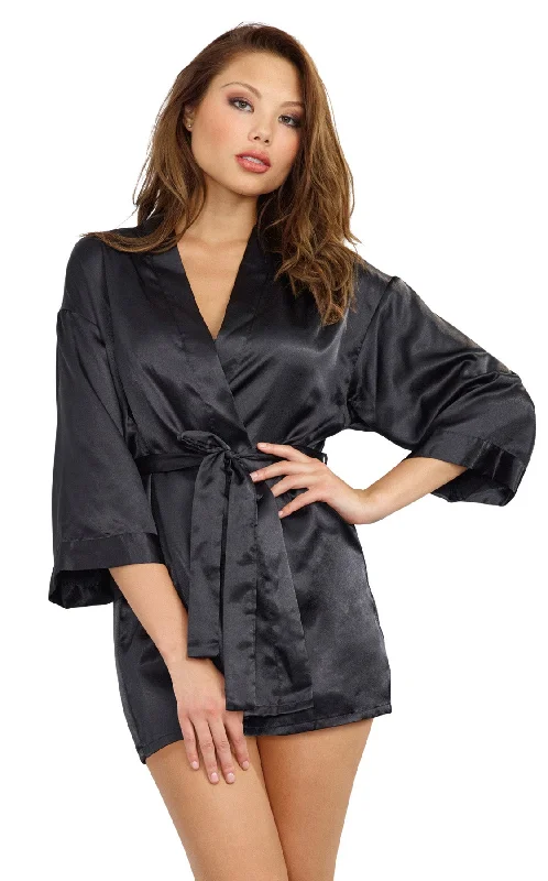 women robes with a quick - dry fabric for frequent useRobe, Chemise, Padded Hanger - Medium - Black