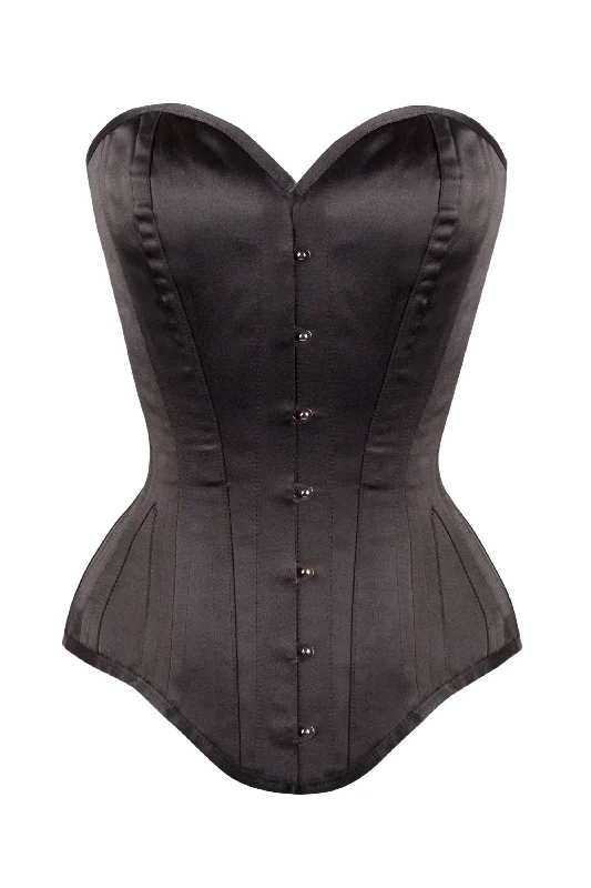 affordable women bustiers and corsetsLong Line Black Satin Expert Waist Training Overbust Corset