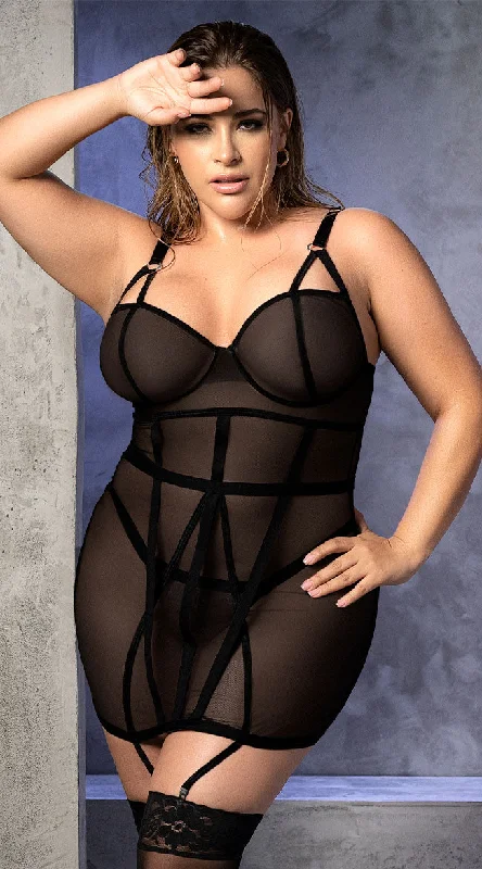 women lounge dress with a button - down front for versatilityPlus Size Structured Mesh Chemise Set