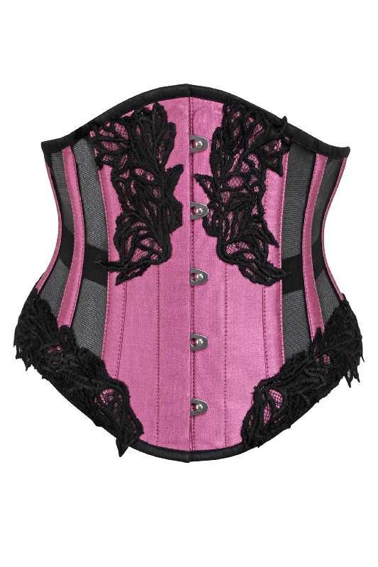 lace detailed women bustiers and corsetsPink Underbust Corset with Black Mesh Panels