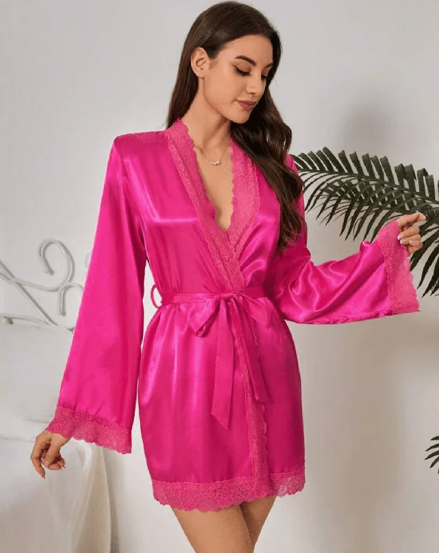 floral - printed women robes for a feminine touchHot Pink Silk Robe