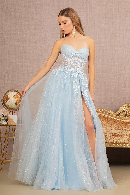 women sexy dresses with illusion necklinesProm Long Strapless Formal Dress