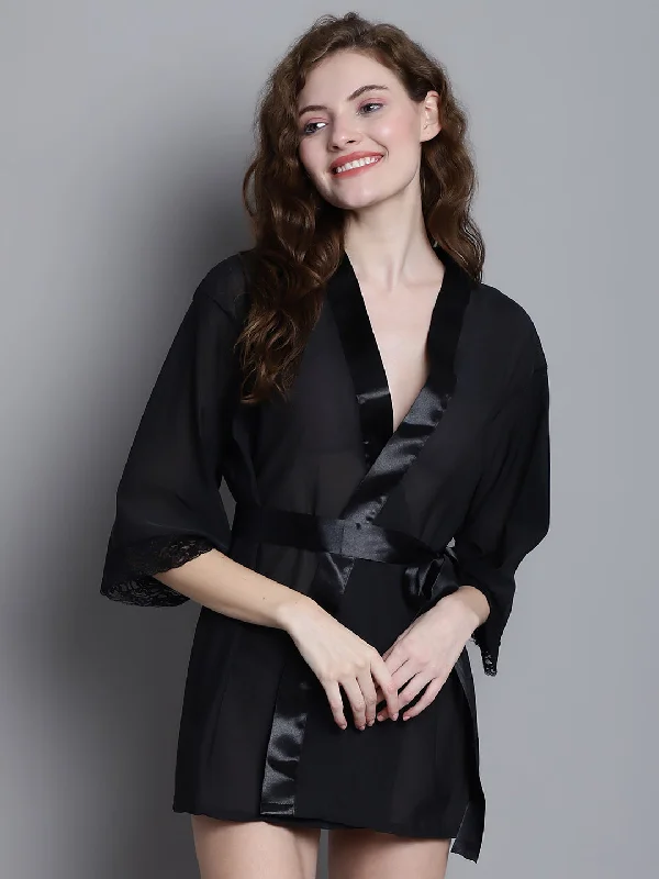 women robes for after - bath relaxationOverall Net With Satin Lace Robe