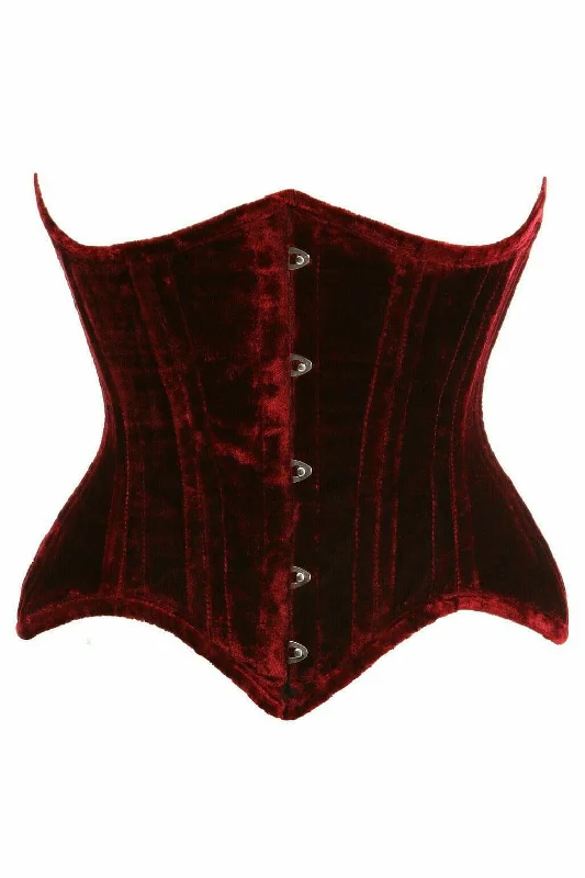 boned women bustiers and corsets structureTop Drawer Dark Red Crushed Velvet Double Steel Boned Curvy Cut Waist Cincher Corset