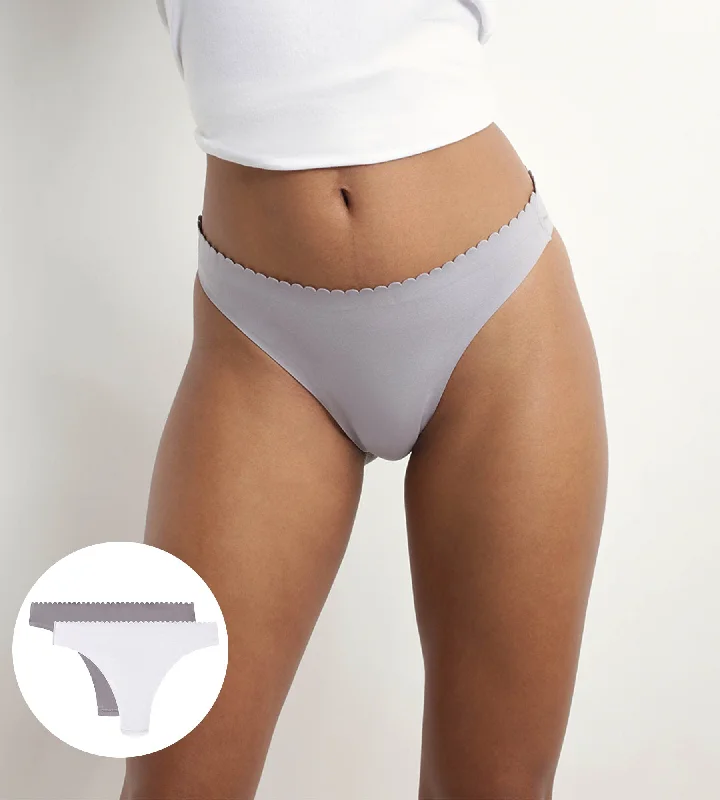 Women's Silk Lingerie Sets Lot de 2 tangas femme Gris et Blanc Body Touch Easy