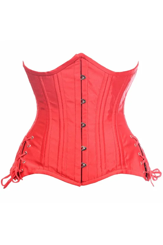 plus size women bustiers and corsetsTop Drawer Red Satin Double Steel Boned Curvy Cut Waist Cincher Corset w/Lace-Up Sides