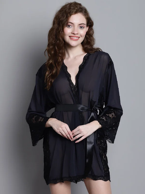 women robes for a comfortable night's sleepOverall Net With Floral Lace Robe