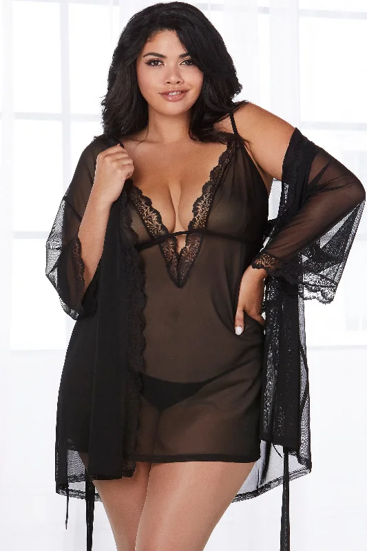 women robes with pockets for convenienceSheer Mesh Chemise & Robe Set