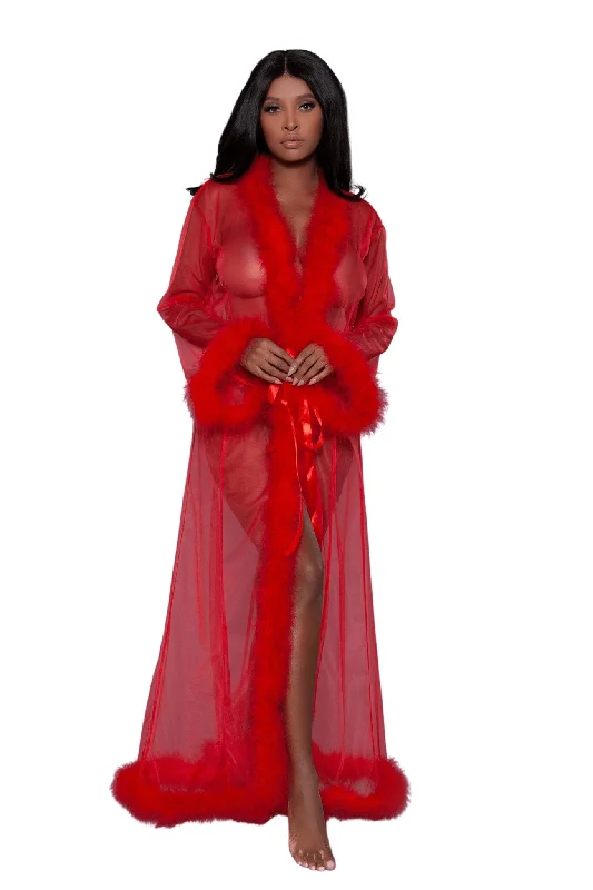 women robes with a dropped - shoulder designVintage Look Marabou Long Robe