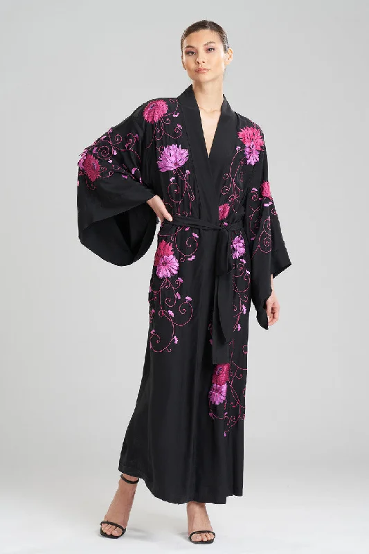 women robes with a shawl collar for styleCouture Floral Embroidery Robe