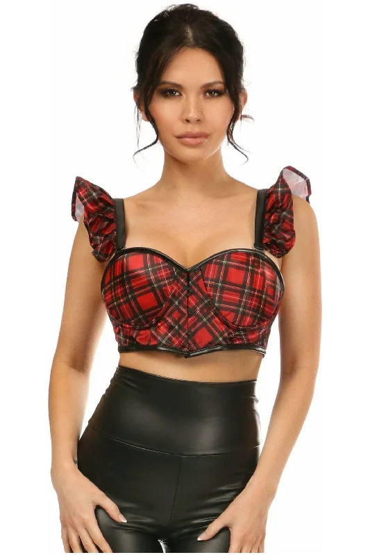 underbust corsets for women fashionLavish Red Plaid Underwire Bustier Top w/Removable Ruffle Sleeves