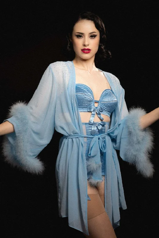 solid - colored women robes in trendy huesMarilyn Baby Blue Diamanté Feather Robe