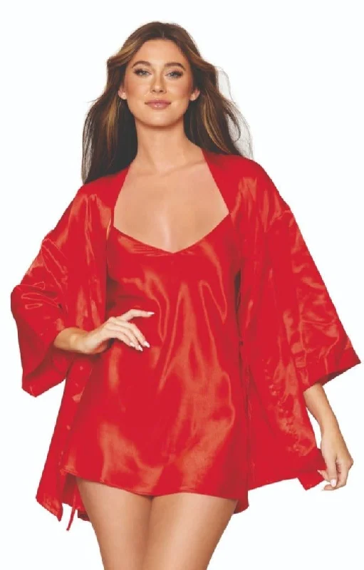 open - front women robes for easy wearElegant Satin Robe and Chemise Set