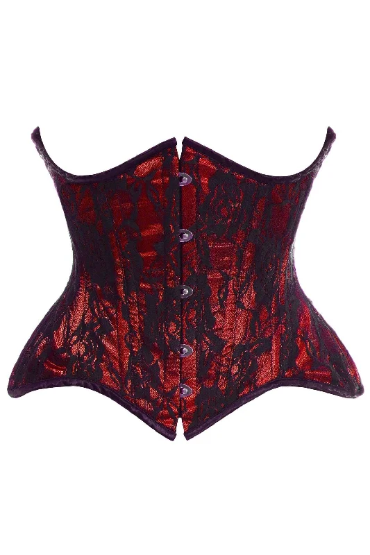 seamless women bustiers and corsets comfortTop Drawer Red w/Black Lace Double Steel Boned Curvy Cut Waist Cincher Corset