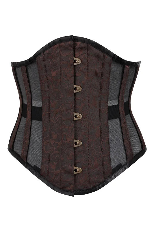 lace detailed women bustiers and corsetsBrown Brocade Underbust Corset with Mesh Panels