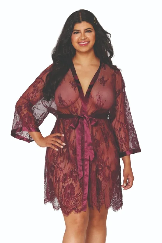 women robes for a beach vacation as cover - upsPlayful Curvy Eyelash Lace Scallop Robe