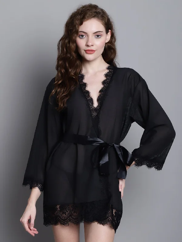 women robes with embroidery detailsOverall Net With Deliciated Lace Robe