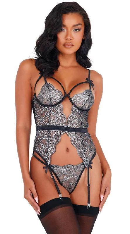 crotchless women lingerie for a daring choiceFabulously Flashy Bustier Set