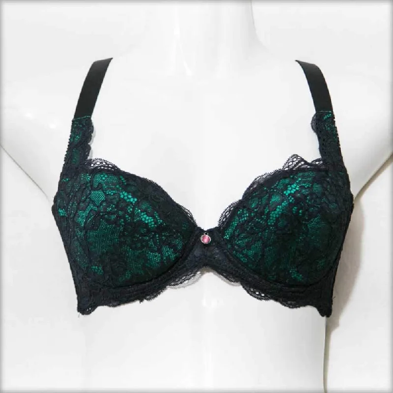 Women's bras featuring a microfiber materialGreen & Black Underwired Single Padded Bra