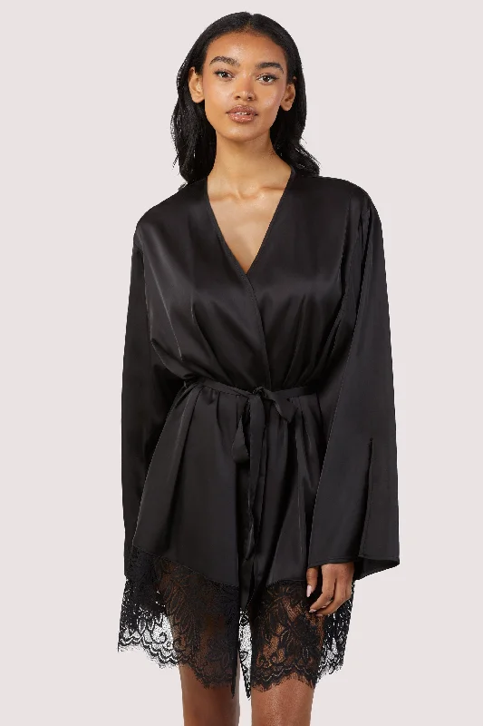 Women's bras with a lace overlayRosie Black Satin and Lace Robe