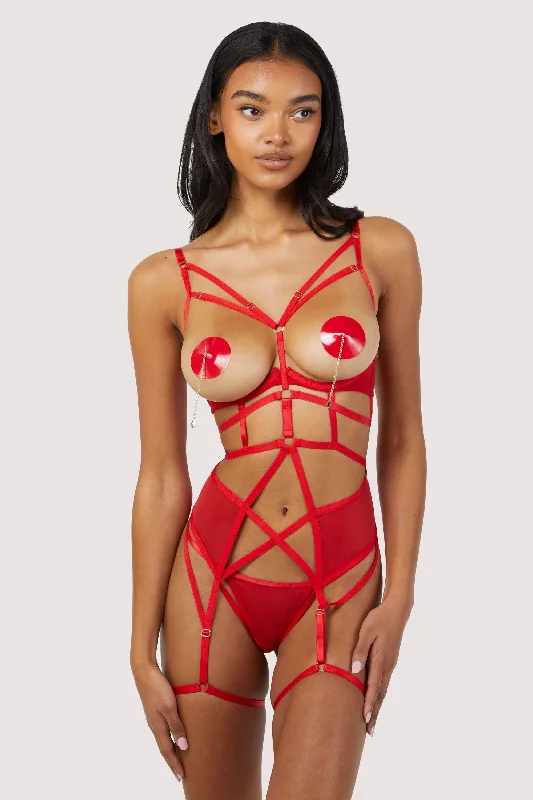 Women's white bras for a clean appearanceSarah Red Open Cup Strappy Body