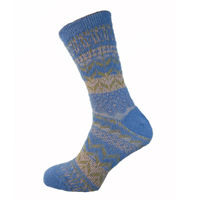 Women's moisture - wicking socks for sportsBlue and Cream patterned wool blend socks