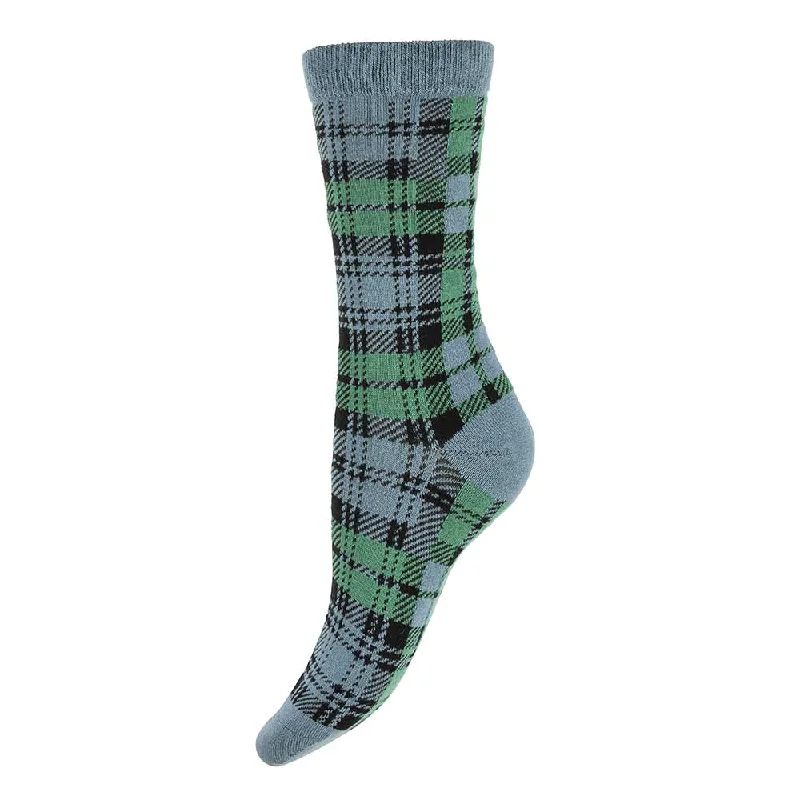 Women's over - the - calf socks with a stripe designBlue tartan ladies Bamboo Socks