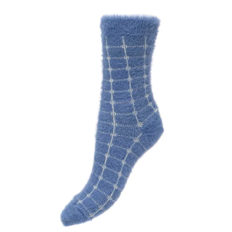 Women's bamboo fiber socks for eco - friendlinessBlue with cream grid wool blend socks