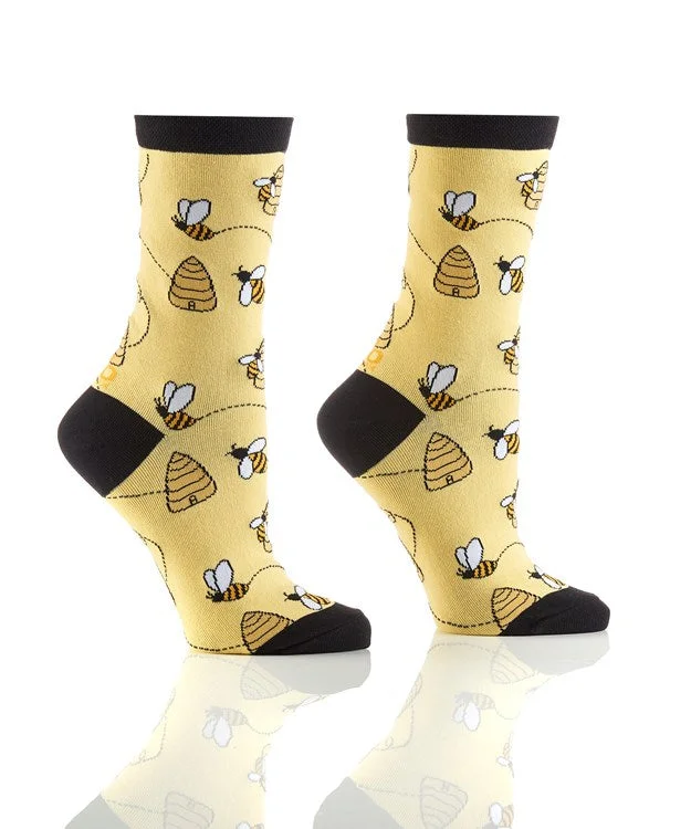 Women's cushioned sole socks for shock absorptionYO Sox "Busy Bee" Cotton Dress Crew Socks - Medium