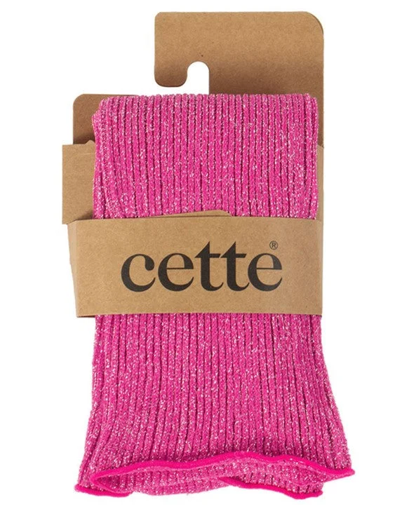 Women's over - the - calf socks with a stripe designCette Glitter Ribbed Socks Pink 278-12