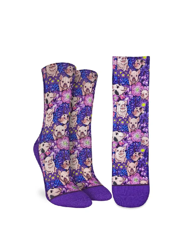 Women's thermal socks for cold weather"Piggies" Active Crew Socks by Good Luck Sock - Medium