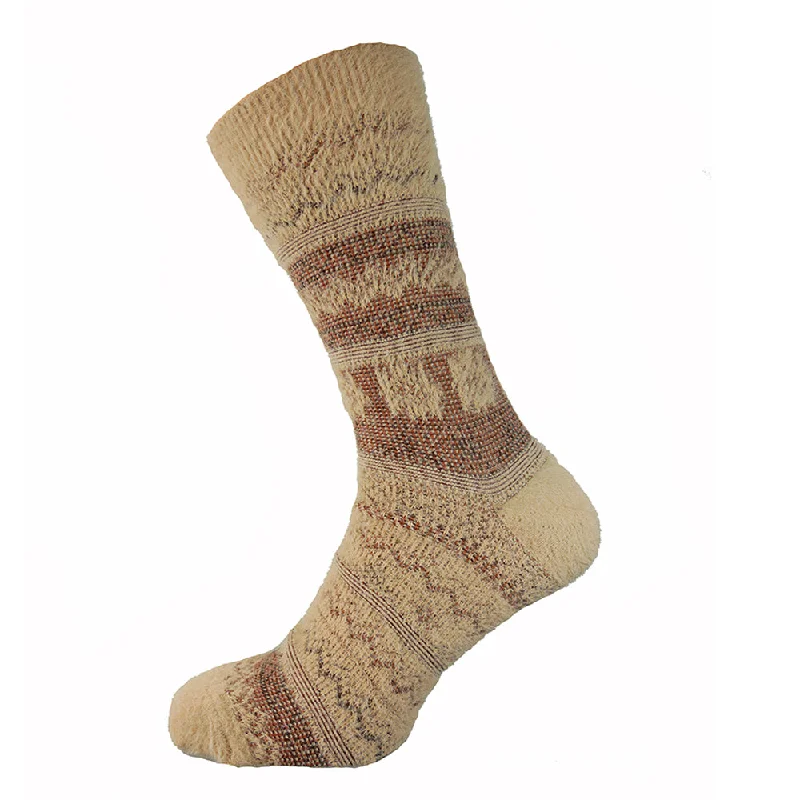 Women's knee - high socks with lace trimCream and Brown Nordic patterned wool blend socks