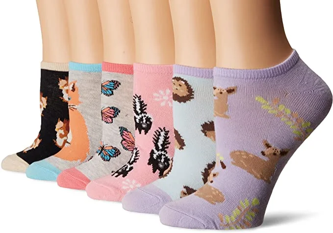 Women's hypoallergenic socks for sensitive skin"Forest Creatures" 6pk Ankle Socks by K Bell - Medium