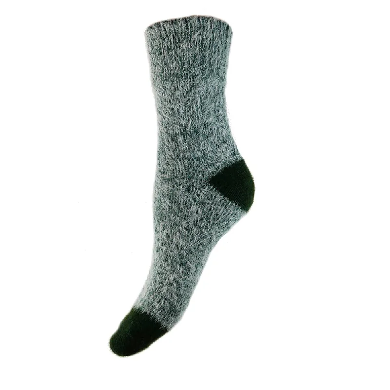 Women's non - slip socks for safetyDark Green plain soft socks with contrasting heel and toe