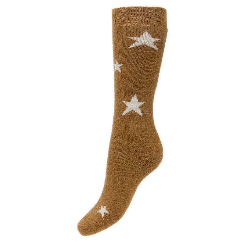 Women's argyle - patterned thigh - high socksMustard wool blend socks with stars